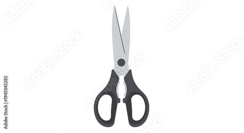 Silver Scissors with Ergonomic Black Handles - Cooking Utensil Product Illustration on Neutral Background