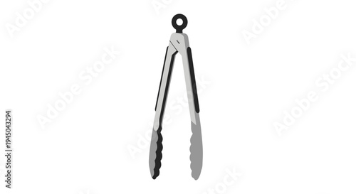 Silver textured grip tongs with downward ends and open handles for kitchen cooking utensil product photo on white