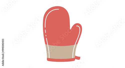 Cartoonish Red Tan Oven Mitt Glove with Loop Cuff for Cooking Utensil Illustration in Minimalist Style
