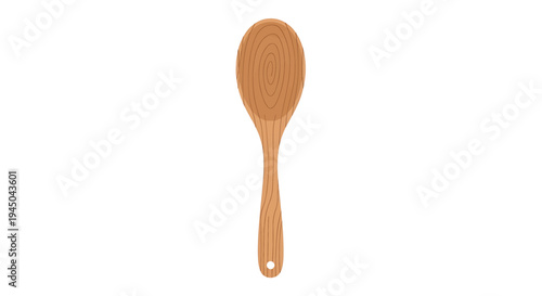 Wooden Cooking Spoon with Textured Oval Bowl and Hanging Hole on White Background Illustration