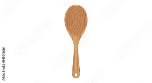 Wooden Spoon Utensil with Polished Handle, Oval Bowl, and Smooth Texture in Detailed Illustration for Cooking Use