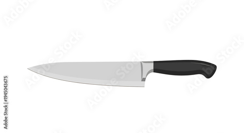 Professional Chef's Knife Illustration on White Background with Culinary Utensil Design - Digital Flat Lay Composition of Kitchen Tool Edge and Ergonomic Handle