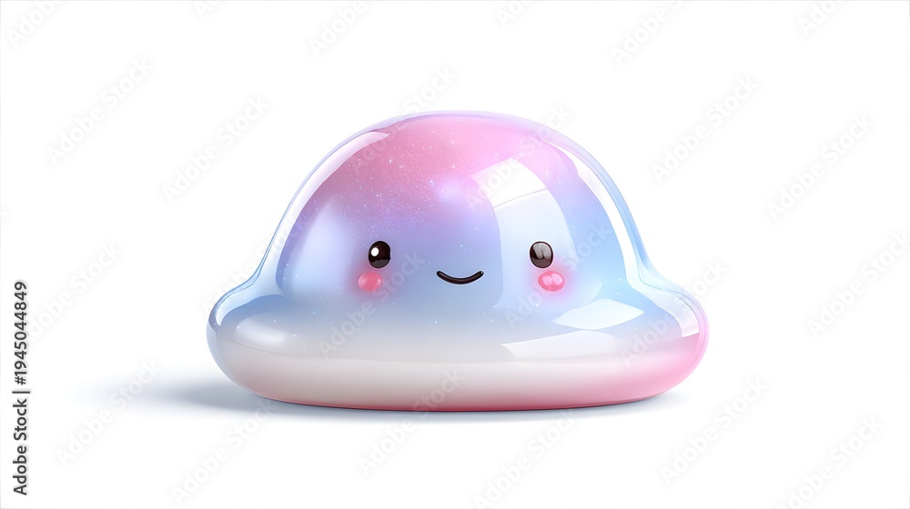 Fototapeta premium Cute Kawaii Rainbow Cloud Character with Smiling Face.