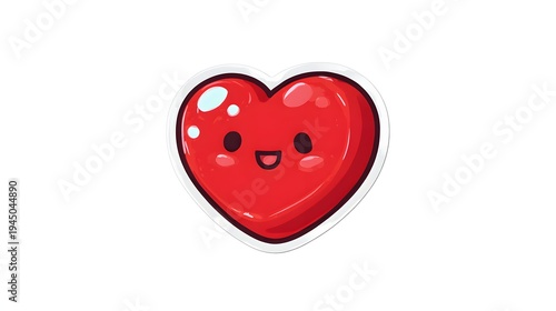 Cute Kawaii Red Heart Character with Happy Face.