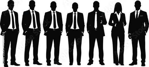 Business team silhouette vector, corporate professionals group standing, office workers men and woman, leadership teamwork concept isolated illustration