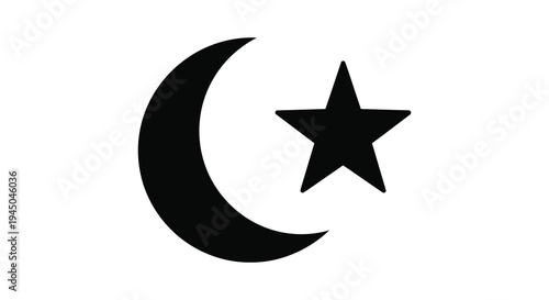 A stark black crescent moon and star emblem representing religious and cultural symbolism silhouette high quality