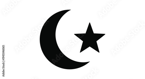 A striking black crescent moon and star emblem presents a bold symbolic representation silhouette high quality