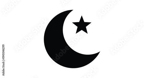 A striking black silhouette of a crescent moon and star a prominent islamic symbol silhouette