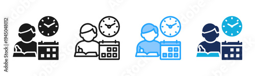 Study Habit icon set multiple style collection