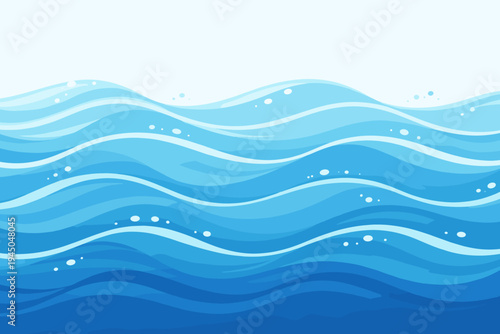 Seamless Blue Ocean Water Waves Background, Simple Flat Vector Illustration of Sea Ripples with White Foam and Bubbles for Summer Marine Design, Nautical Nature Landscape Abstract Pattern