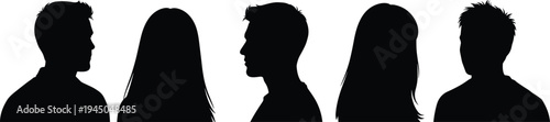 Male and female head silhouettes set, side profile human portraits collection, people avatar silhouettes isolated vector illustration pack