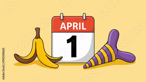 April fools' day prank with banana and party popper on calendar
