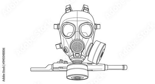 Gas Mask and Respirator Outline Drawing - Protection Against Pollution and Chemical Hazards