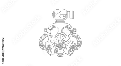 Gas Mask with Camera Attachment - Futuristic Protection and Surveillance Concept