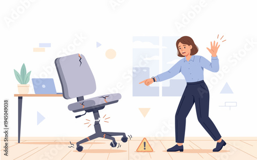 Woman Slipping on Wet Office Floor.