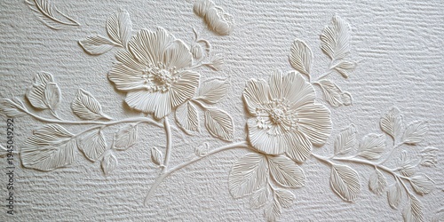 Textured Floral Embossing With Soft Light On Gray Background