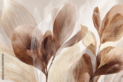 Elegant Abstract Watercolor Leaves with Gold Accents Soft Neutral Palette