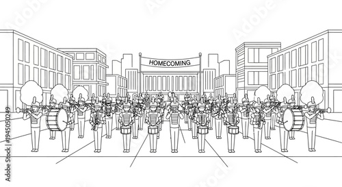 High School Marching Band Parade on Homecoming Day