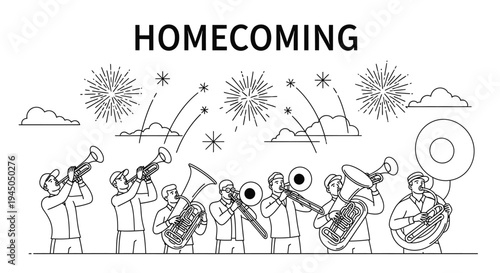 Homecoming Parade Band with Fireworks
