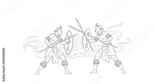 Wallpaper Mural Maasai Warriors Fighting with Spears and Shields Torontodigital.ca