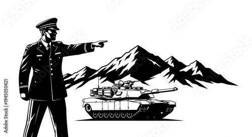 Military Commander Directs Tank in Mountainous Terrain