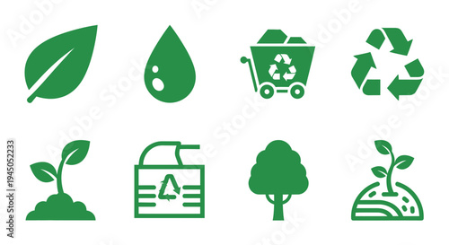 Eco Friendly Green Icons Set Illustration.