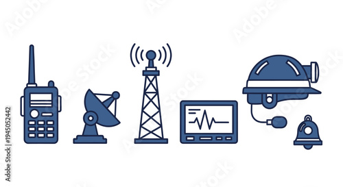 Communication Devices and Technology Icons Set.