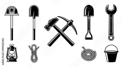 Collection of Various Mining Tools and Equipment.
