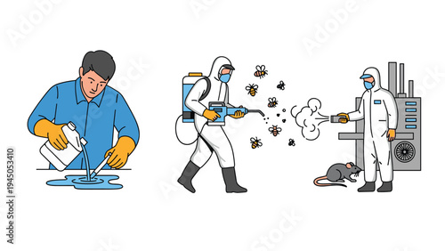 Professional pest control services including chemical treatment and removal of insects and rodents for home safety.