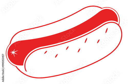 Vibrant graphic representation of a classic grilled sausage served within a sliced bun, a perfect culinary delight for any casual gathering or outdoor event