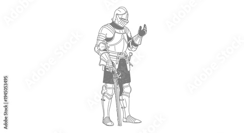 Medieval Knight in Full Plate Armor, Standing Pose, Historical Warrior Illustration