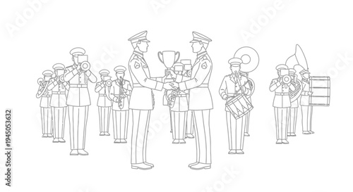 Military Band Award Ceremony: Officer Receives Trophy from Commander