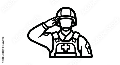 Military Medic Saluting Icon, Soldier Medical Aid Symbol, Healthcare Professional in Combat Gear