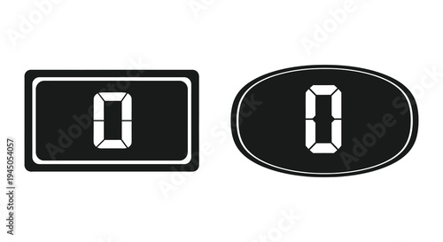 Two stylized depictions of a number zero presented in contrasting shapes and a bold silhouette