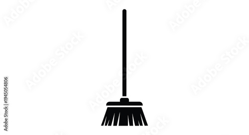 A stark black silhouette of a traditional household broom against a white background silhouette high quality