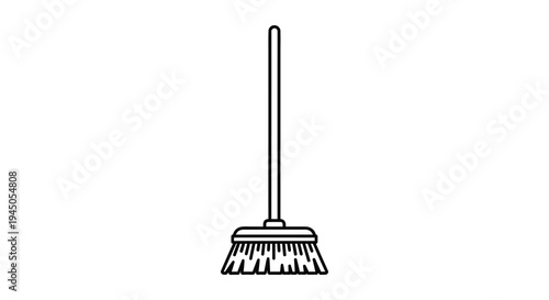 A simple black outline depicts a traditional household broom a clean icon silhouette high quality professional