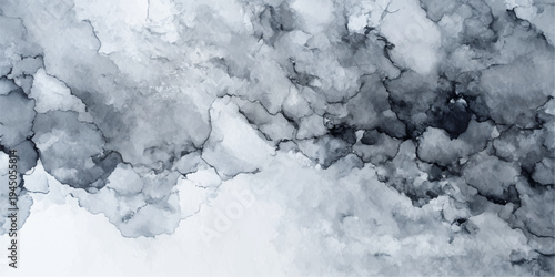 A frozen winter scene captures the cold texture of ice on the river, rocks, and water beneath a bright blue sky with soft white clouds