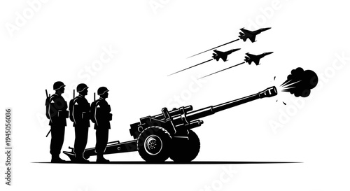 Military Salute: Artillery Firing with Fighter Jets Flying Overhead
