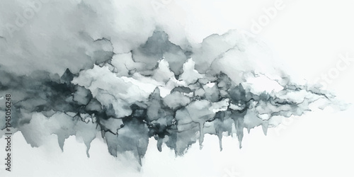 A delicate winter scene captures ice and snow clinging to branches against a backdrop of soft blue clouds and ethereal white fog