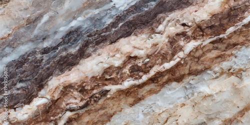 A detailed close up of a natural stone surface texture featuring a serene river waterfall cascade over brown mountain rocks and abstract patterns