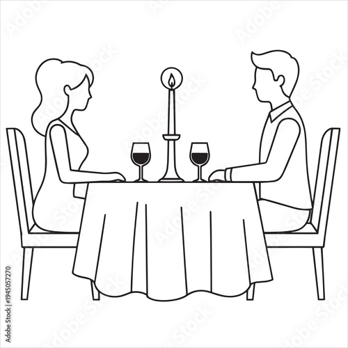 Couple dining at a romantic table with wine and candle vector