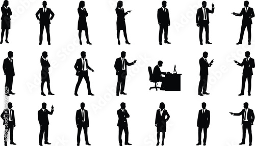 Business People Silhouettes in Various Standing Walking Talking and Office Working Poses Corporate Professionals Team Vector Collection Isolated