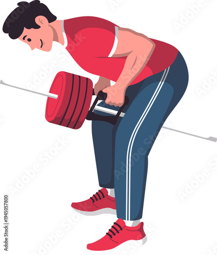 Man lifting heavy barbell deadlift vector illustration