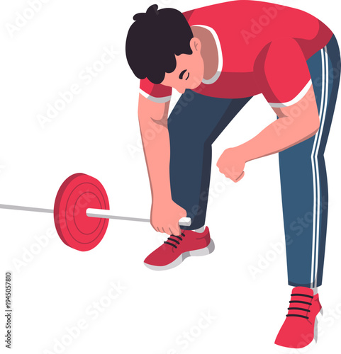 Man lifting barbell curl exercise vector illustration