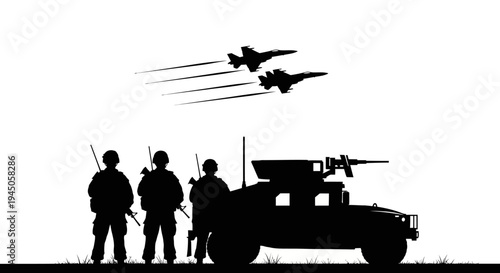 Military Soldiers and Fighter Jets Silhouette