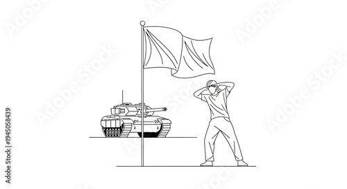 Protester with Flag Faces Tank, Symbolizing Conflict and Resistance