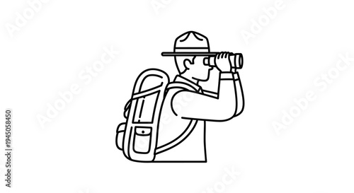 Ranger with Binoculars Exploring Nature, Hiking Backpack, Outdoor Adventure