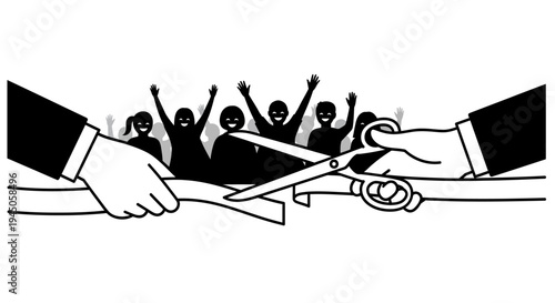 Ribbon Cutting Ceremony: Grand Opening Event with Excited Crowd and Business Leaders