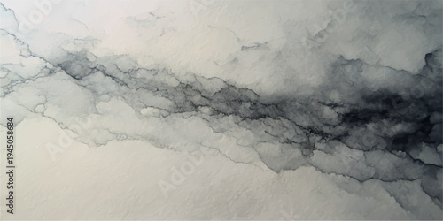 An abstract grunge world map floats amidst a breathtaking landscape of bright blue sky and fluffy white cumulus clouds drifting through the high atmosphere