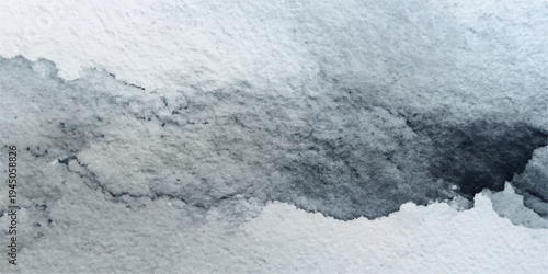 A serene winter landscape captures the beauty of fresh snow blanketed across mountains and roads, creating a crisp blue and white frozen texture under a bright, cloudy sky